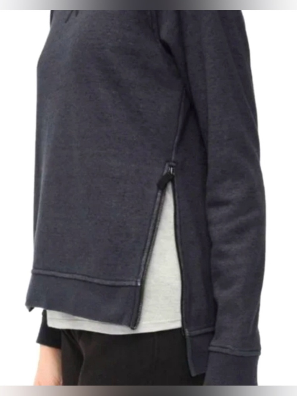 UGG Morgan Side Zip Distressed Sweatshirt in Gray Size Medium - Picture 2 of 10